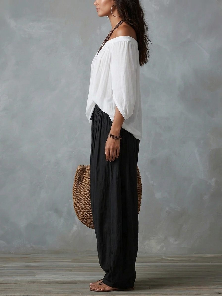 Luna | Ensemble épaules dénudées et pantalon fluide