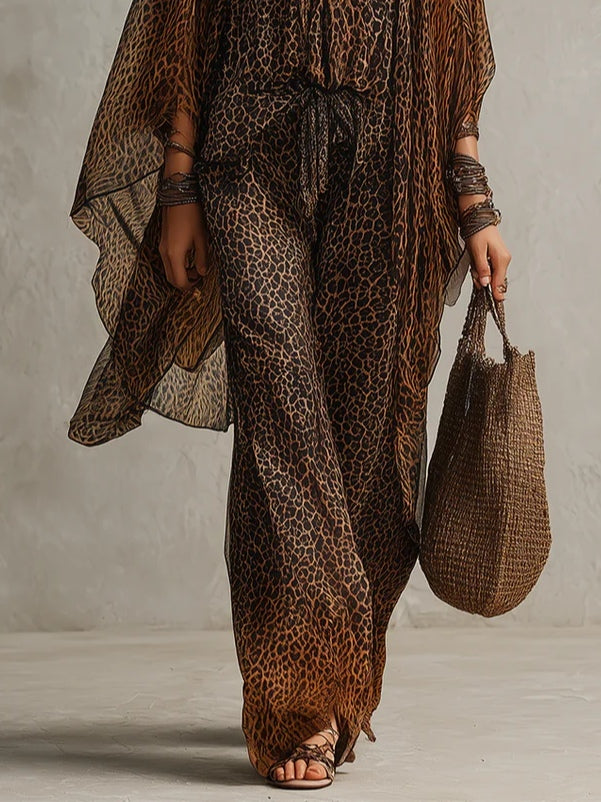 Abbigliamento fluido con stampa leopardata e degradé bohemien - Set da tre pezzi