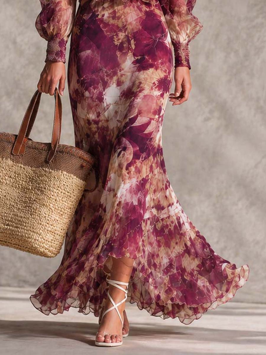 Robe Maxi en Mousseline Rose Pink Épaules Dénudées