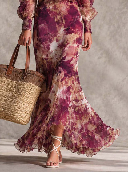 Robe Maxi en Mousseline Rose Pink Épaules Dénudées