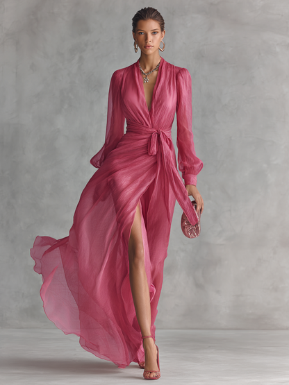 Noemi – Robe Longue Mousseline Perles Col V