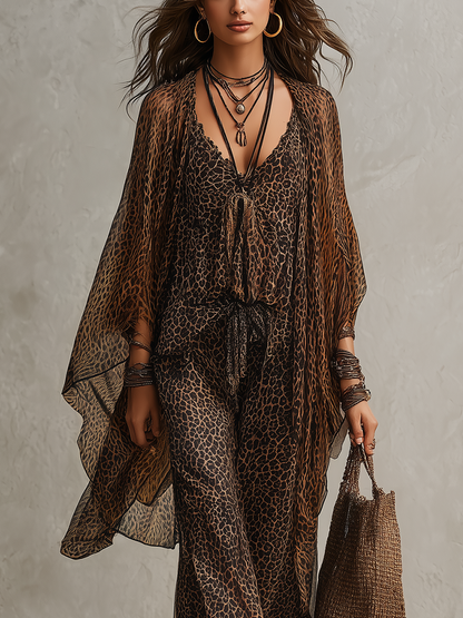 Abbigliamento fluido con stampa leopardata e degradé bohemien - Set da tre pezzi