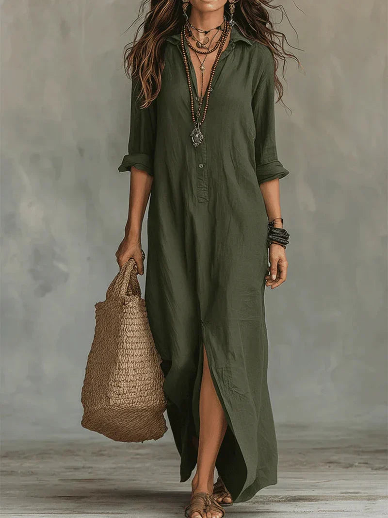 Robe Maxi Noire à Boutons