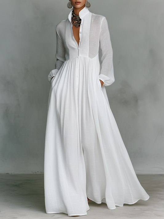 Marta – Robe Maxi Lin Patchwork Col Montant