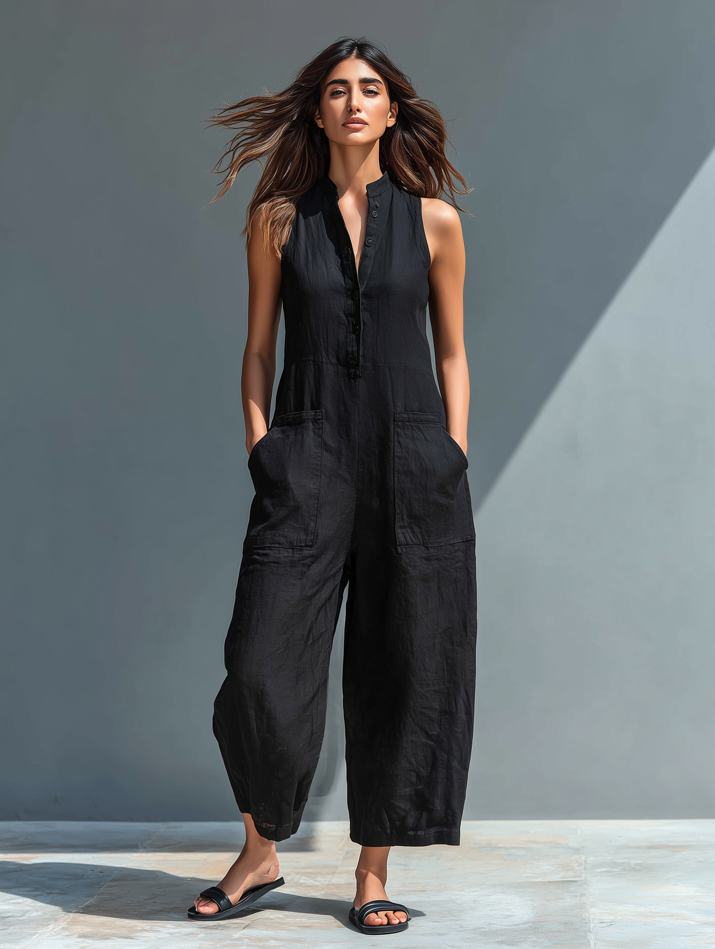 Silvia – Salopette Minimaliste Sans Manches Lin