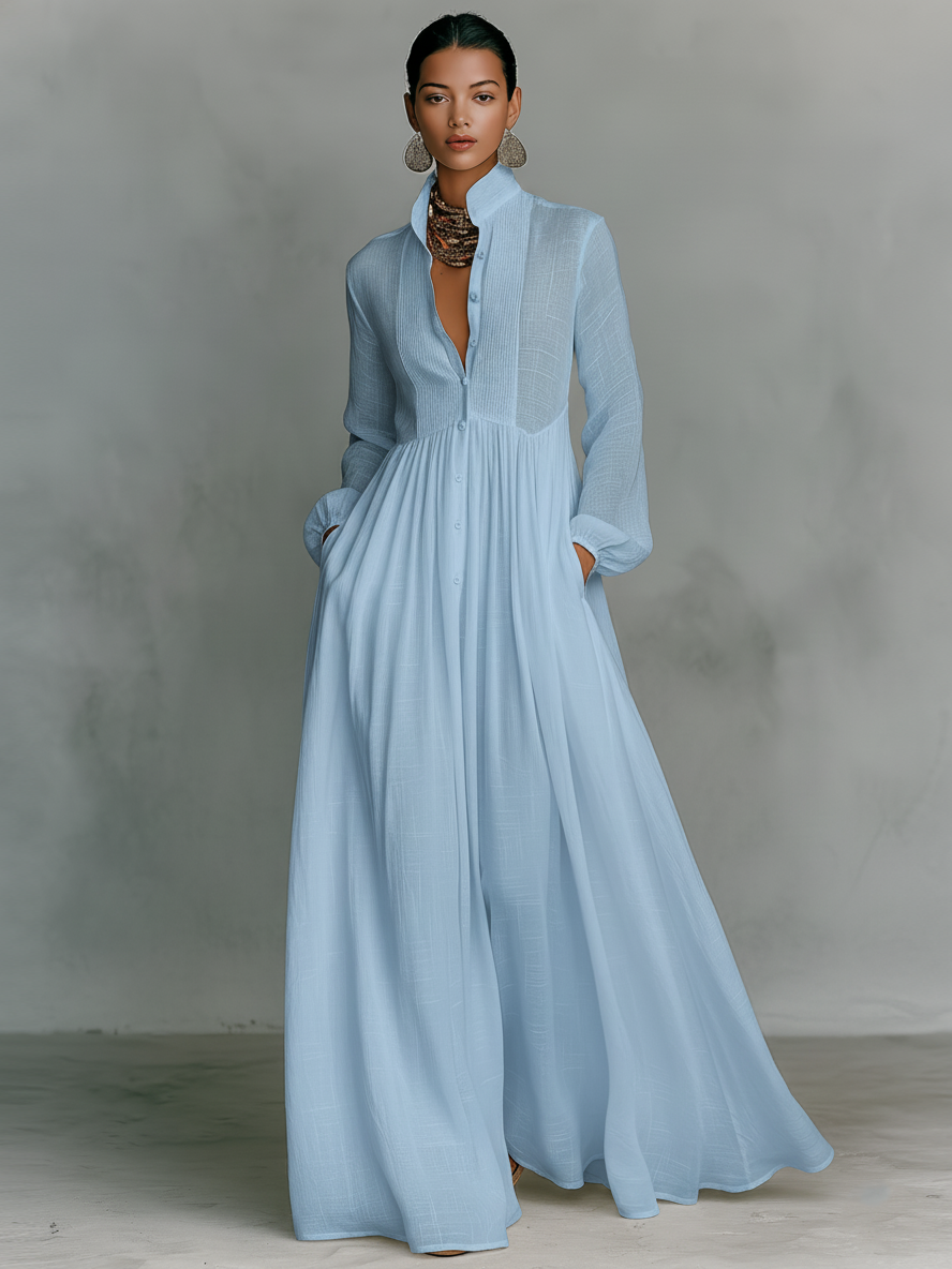 Marta – Robe Maxi Lin Patchwork Col Montant