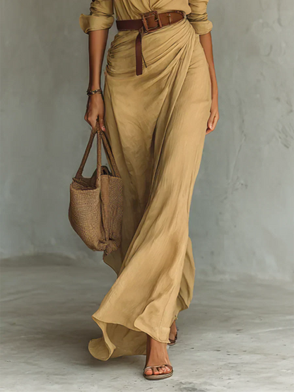 Camille™ | Maxi Abito con Rever e Cintura in Vita