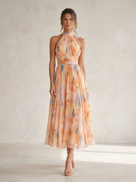 Esther™ | Robe Col Halter à Imprimé Aquarelle