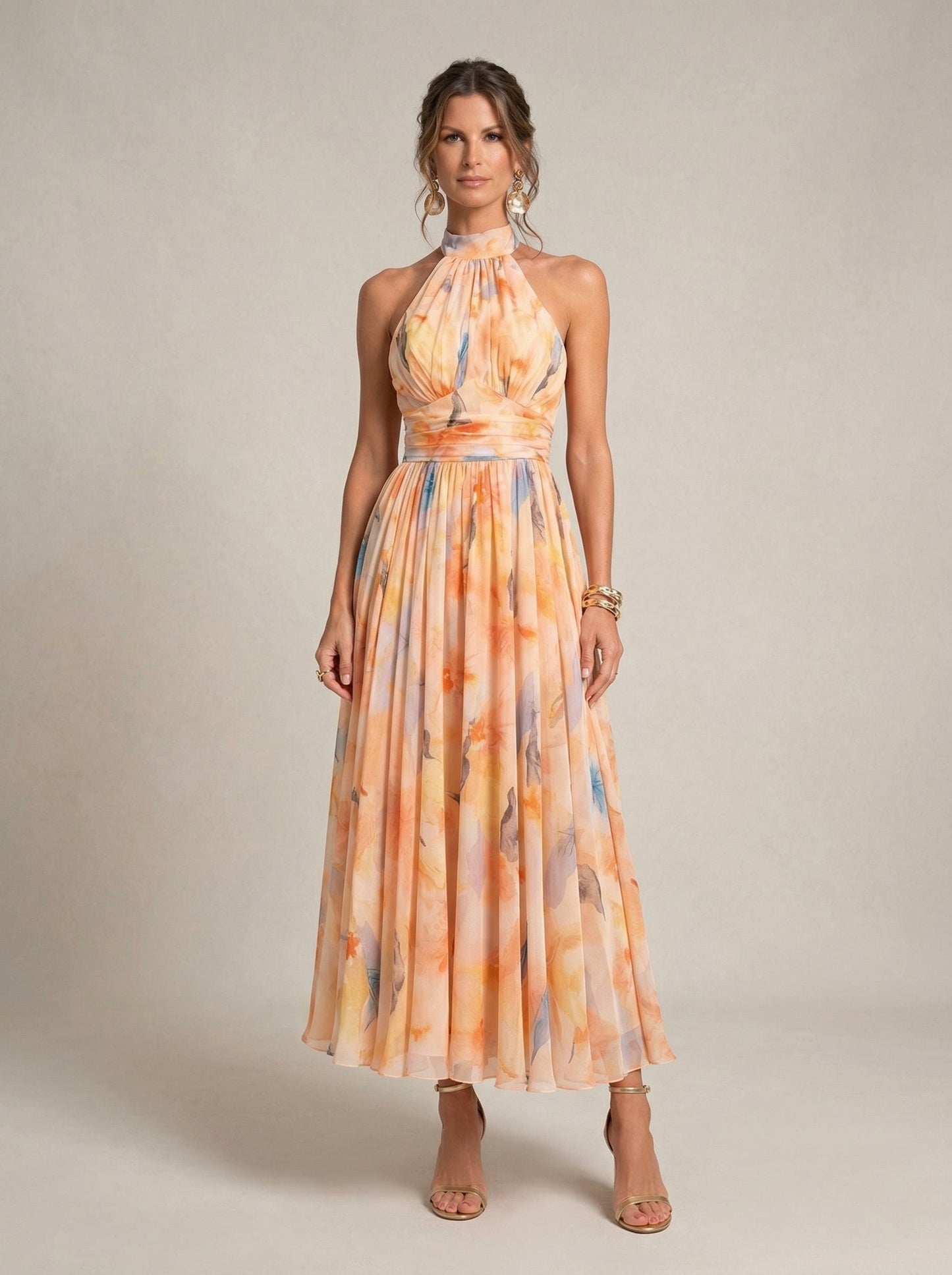 Esther™ | Robe Col Halter à Imprimé Aquarelle