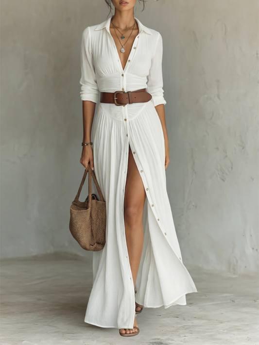 Francesca – Robe Maxi Plissée Lin