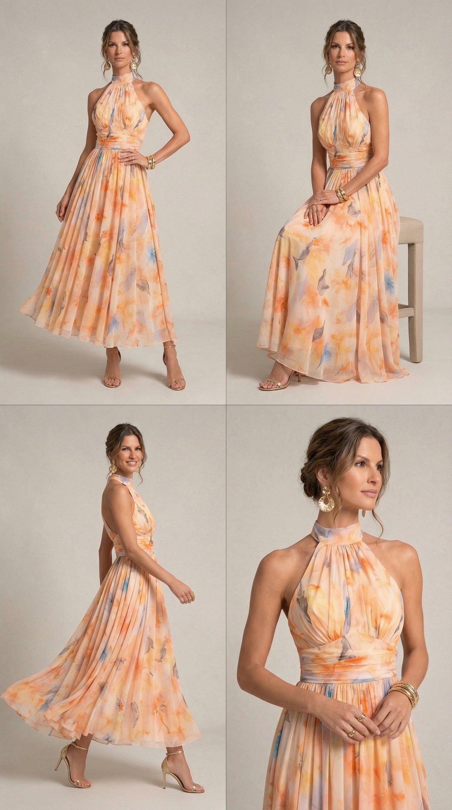 Esther™ | Robe Col Halter à Imprimé Aquarelle
