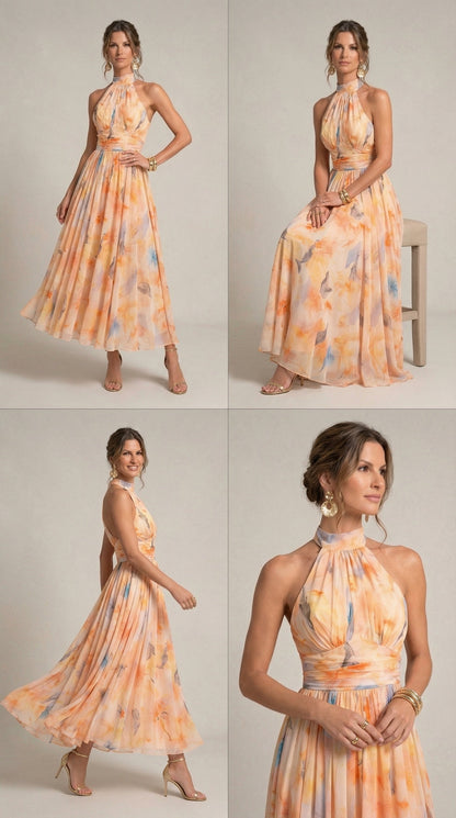 Esther™ | Robe Col Halter à Imprimé Aquarelle