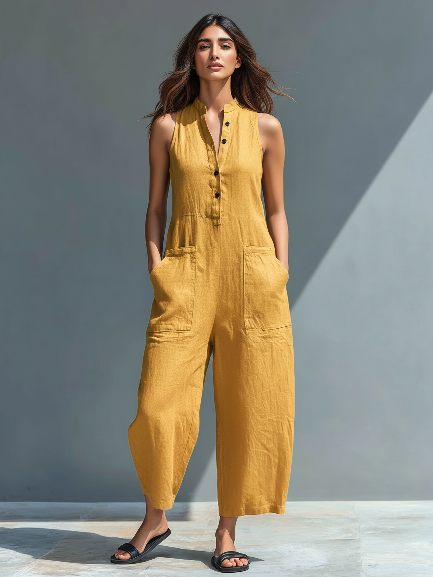 Silvia – Salopette Minimaliste Sans Manches Lin