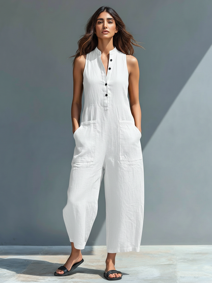 Silvia – Salopette Minimaliste Sans Manches Lin