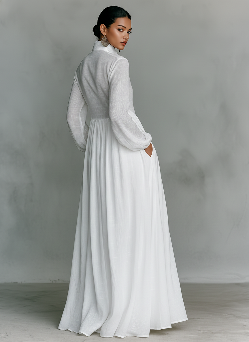 Marta – Robe Maxi Lin Patchwork Col Montant