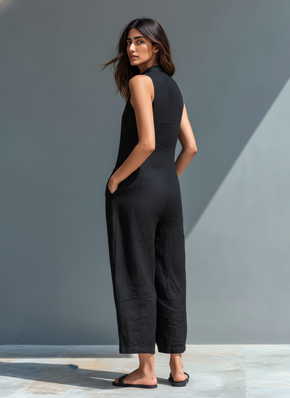 Silvia – Salopette Minimaliste Sans Manches Lin