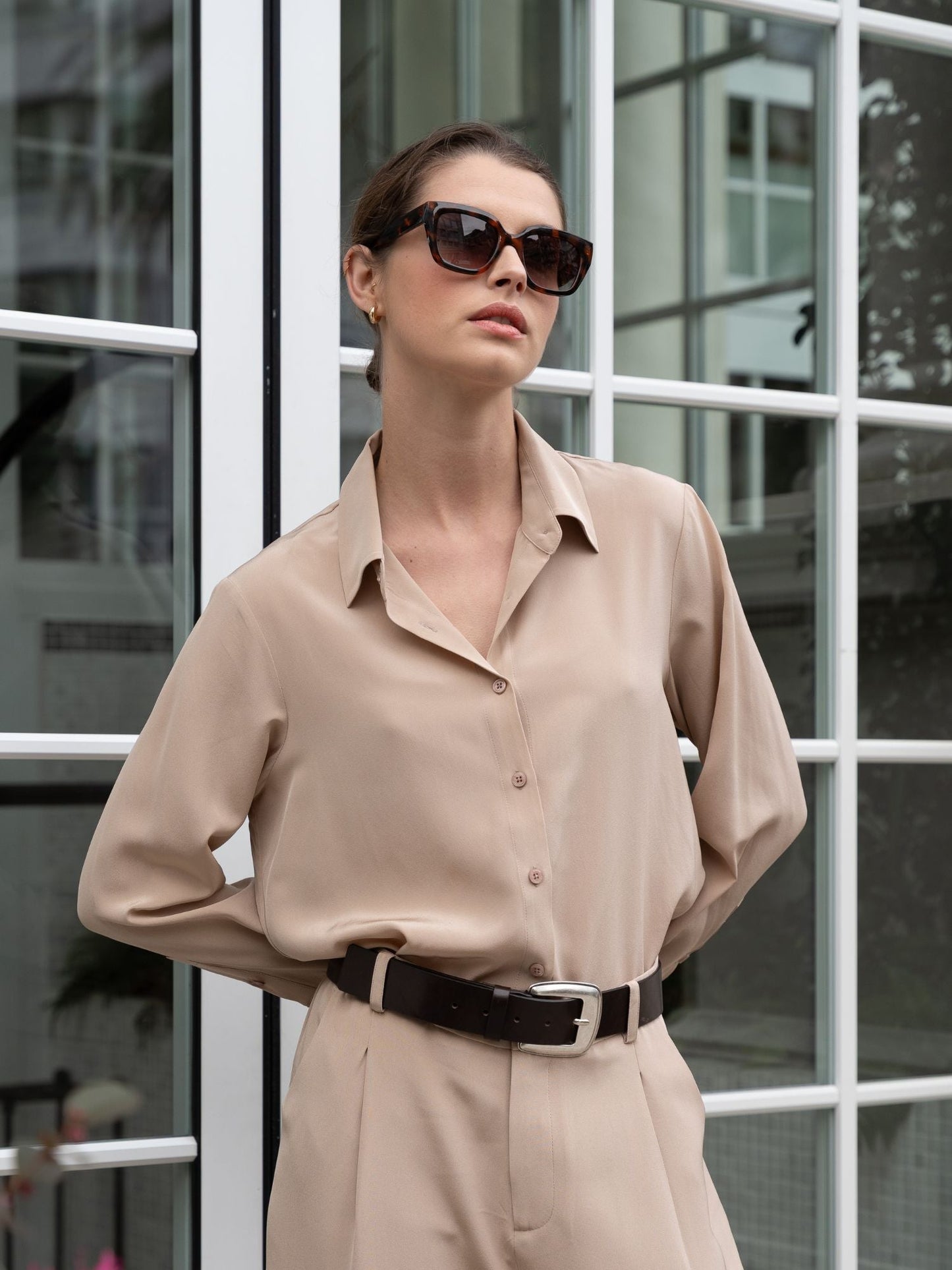 Blusa Bianca de seda light taupe