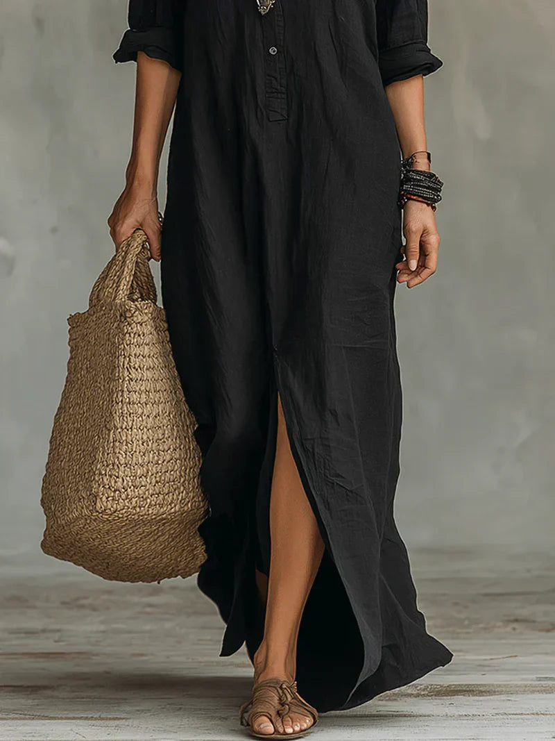 Robe Maxi Noire à Boutons