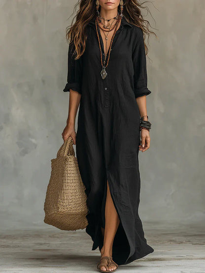 Robe Maxi Noire à Boutons