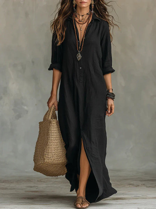 Robe Maxi Noire à Boutons