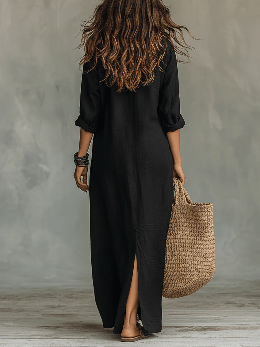Solène | Robe maxi fluide à boutons