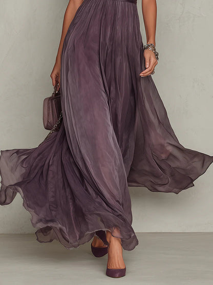Robe Maxi en Mousseline avec Col Fente Violet