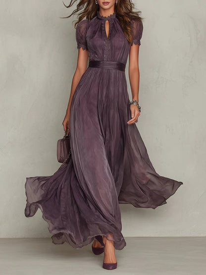 Robe Maxi en Mousseline avec Col Fente Violet