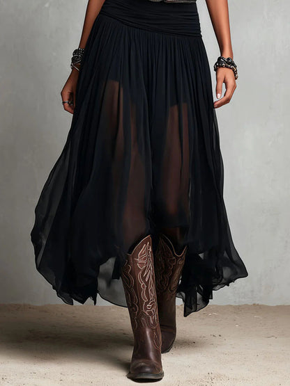 Top Sans Manches Noir avec Jupe en Tulle Maxi (avec Ceinture)