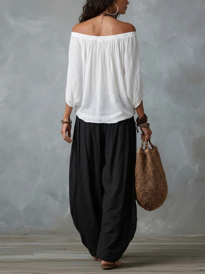 Luna | Ensemble épaules dénudées et pantalon fluide
