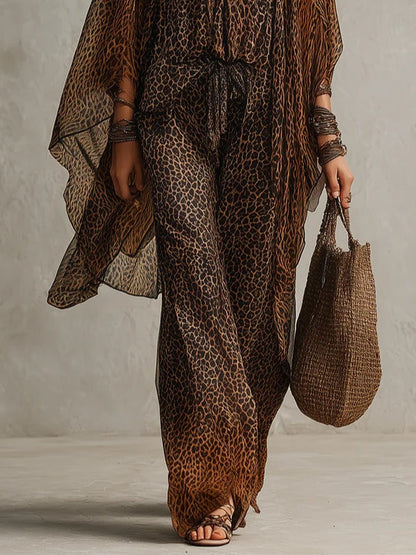 Abbigliamento fluido con stampa leopardata e degradé bohemien - Set da tre pezzi