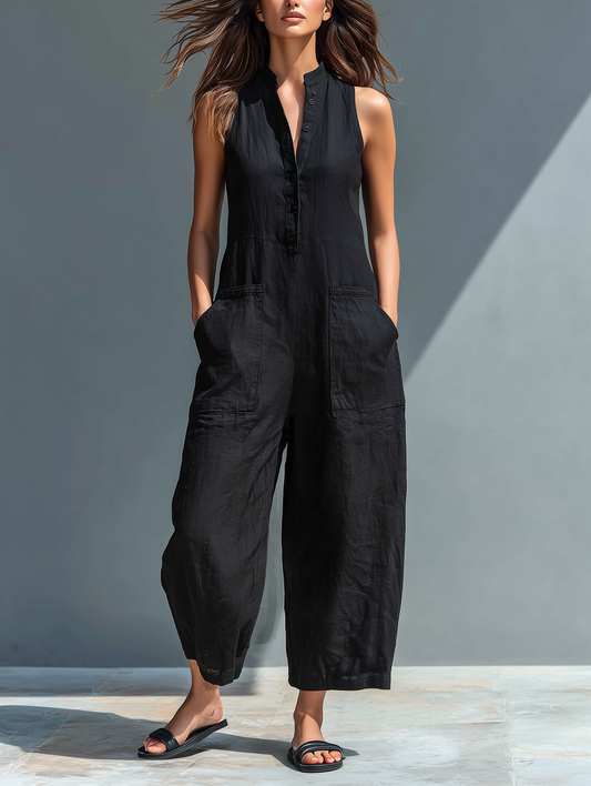 Silvia – Salopette Minimaliste Sans Manches Lin