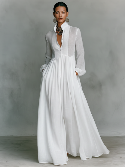 Marta – Robe Maxi Lin Patchwork Col Montant
