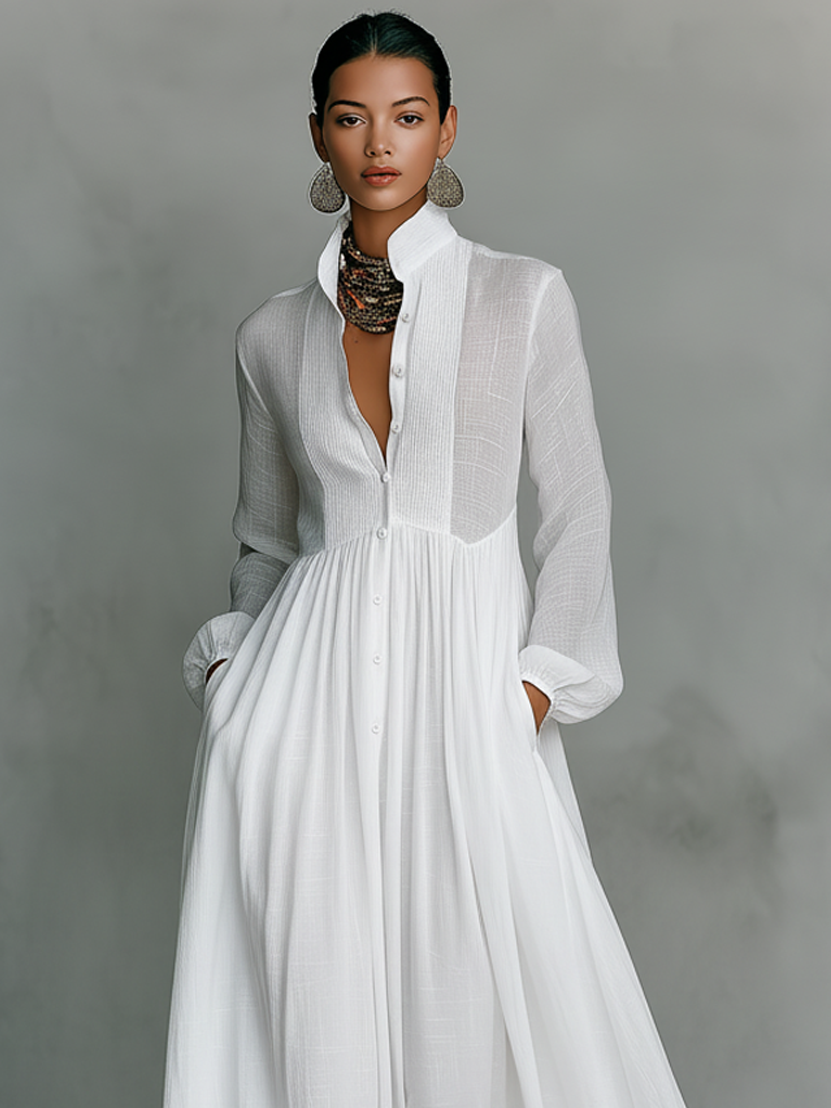 Marta – Robe Maxi Lin Patchwork Col Montant