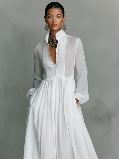 Marta – Robe Maxi Lin Patchwork Col Montant