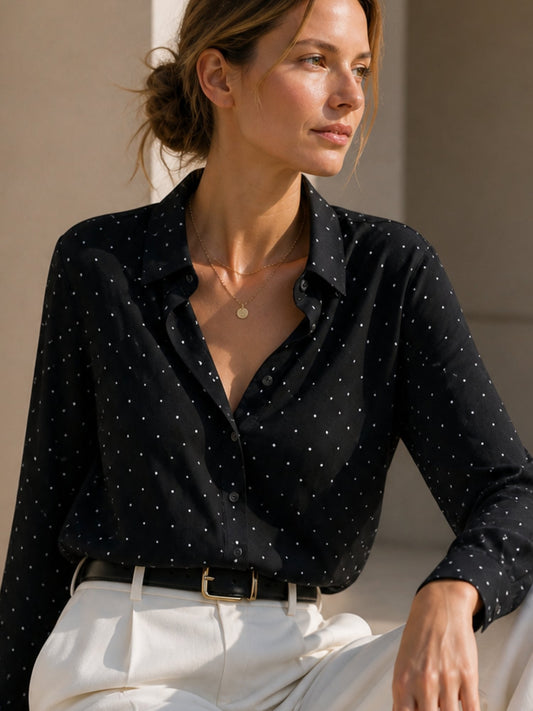 Blusa Bianca de seda de lunares