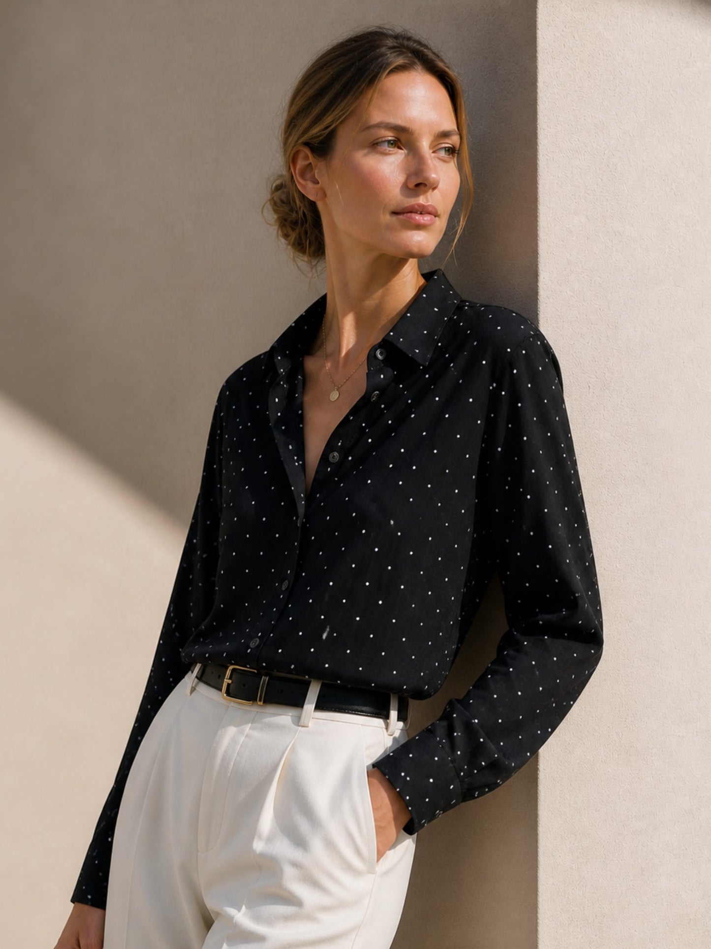 Blusa Bianca de seda de lunares