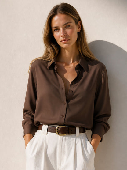Blusa Bianca de seda marrón