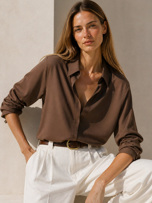 Blusa Bianca de seda marrón