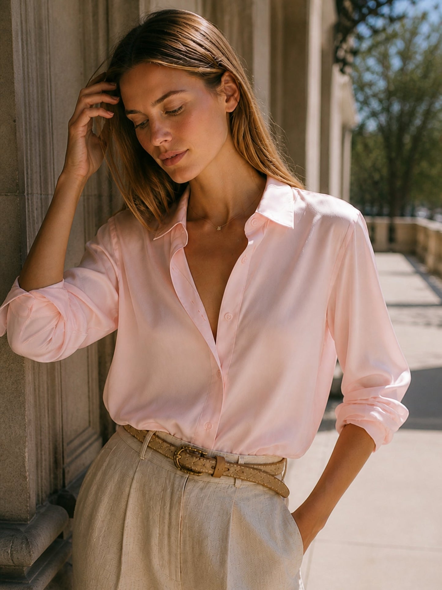 Blusa Bianca de seda rosa