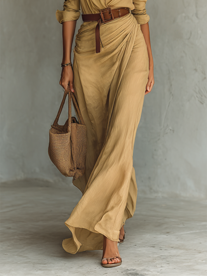 Federica – Robe Longue Col Revers Manches Longues