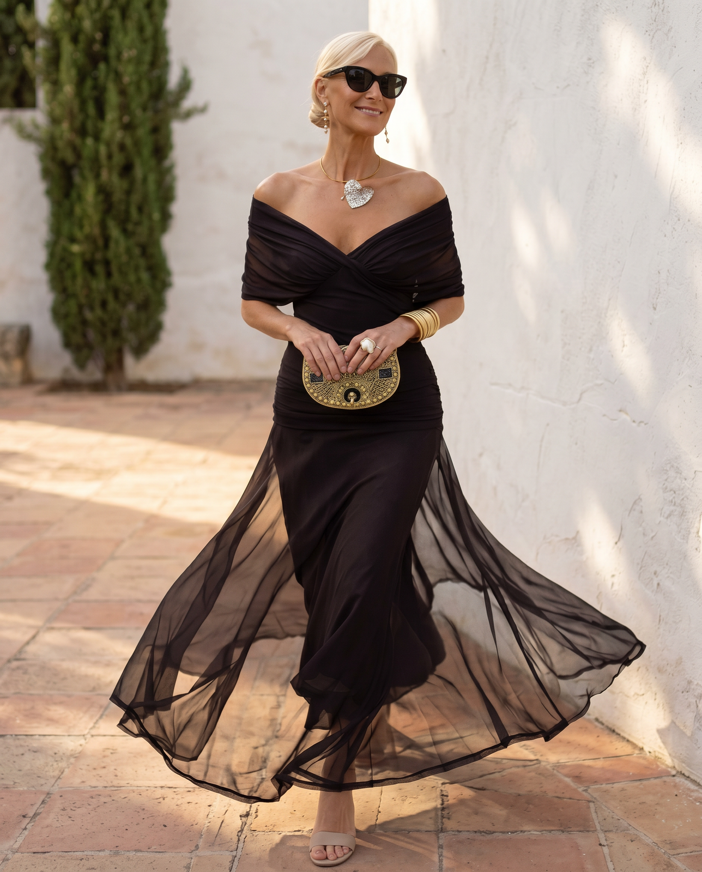 Robe maxi élégante pour fête avec décolleté en cœur