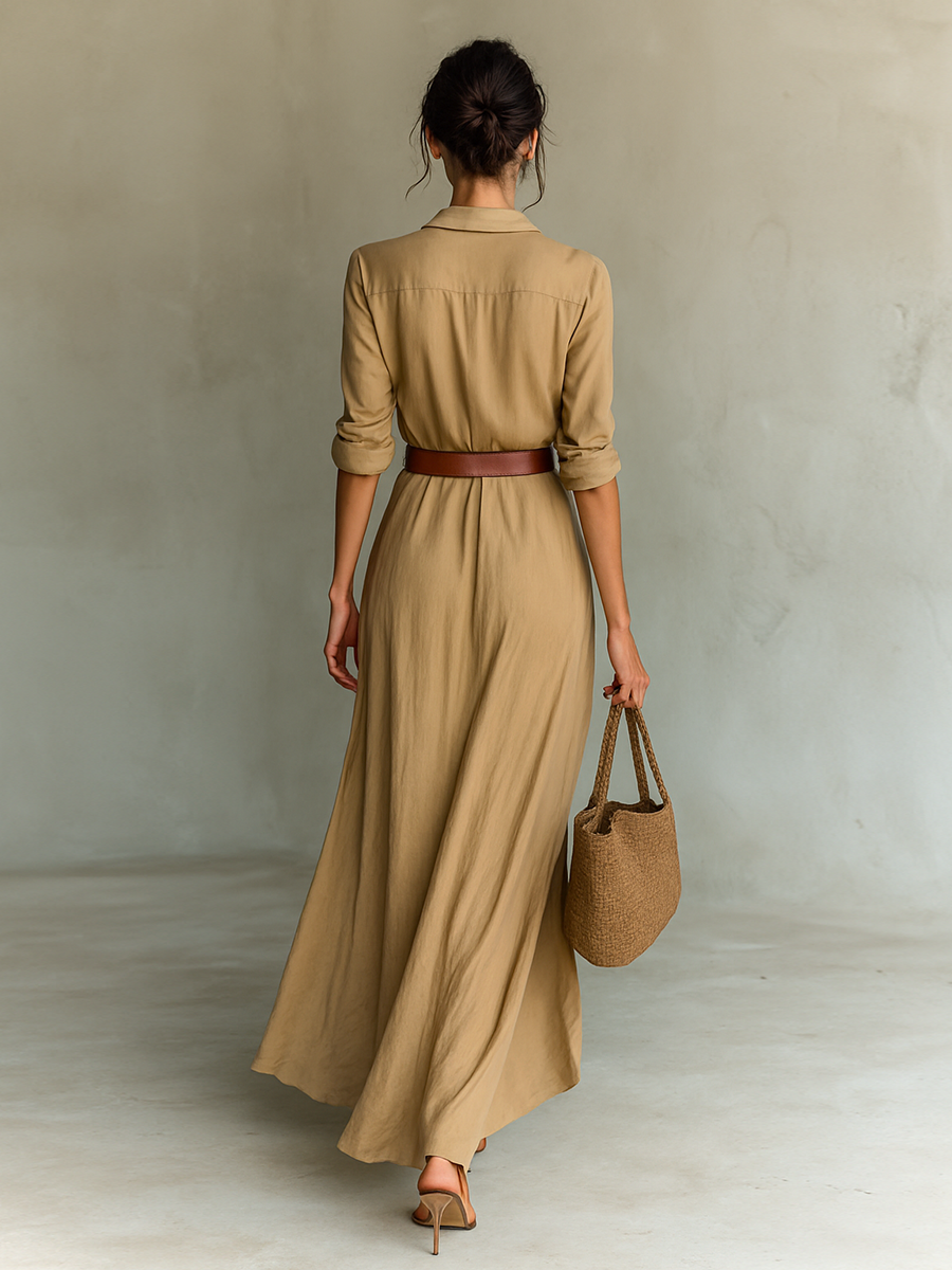 Federica – Robe Longue Col Revers Manches Longues