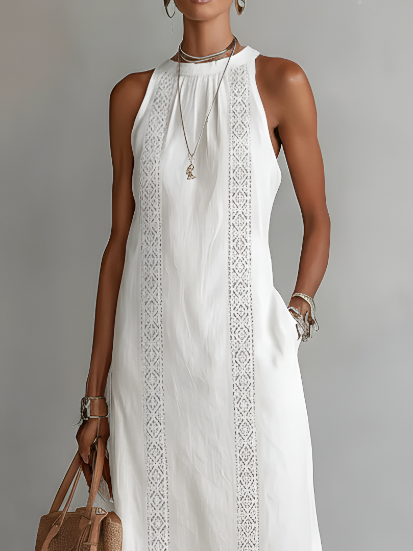 Jimena | Vestito midi in lino con collo Mao