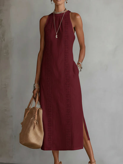 Jimena | Vestito midi in lino con collo Mao