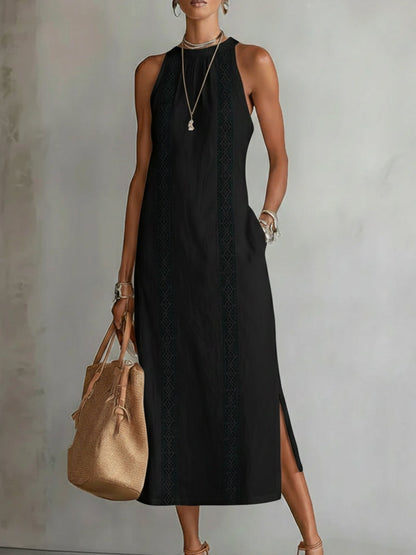 Jimena | Vestito midi in lino con collo Mao