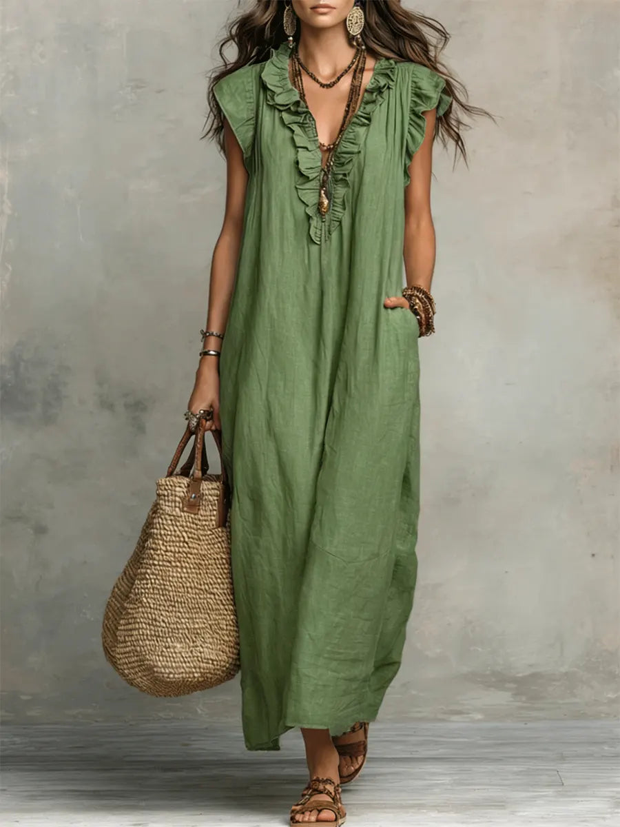 Camila | Robe Longue Bohème en Lin et Coton™